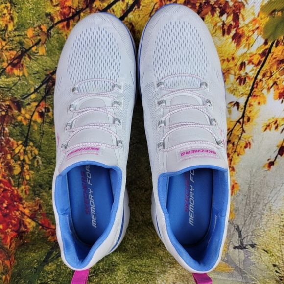 Skechers White and Blue Athletic Shoes - Picture 6 of 9